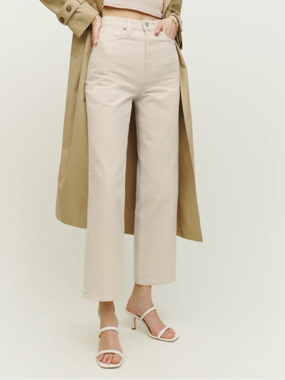 Reformation Wilder High Rise Wide Leg Ankle Jeans Almond Size 24